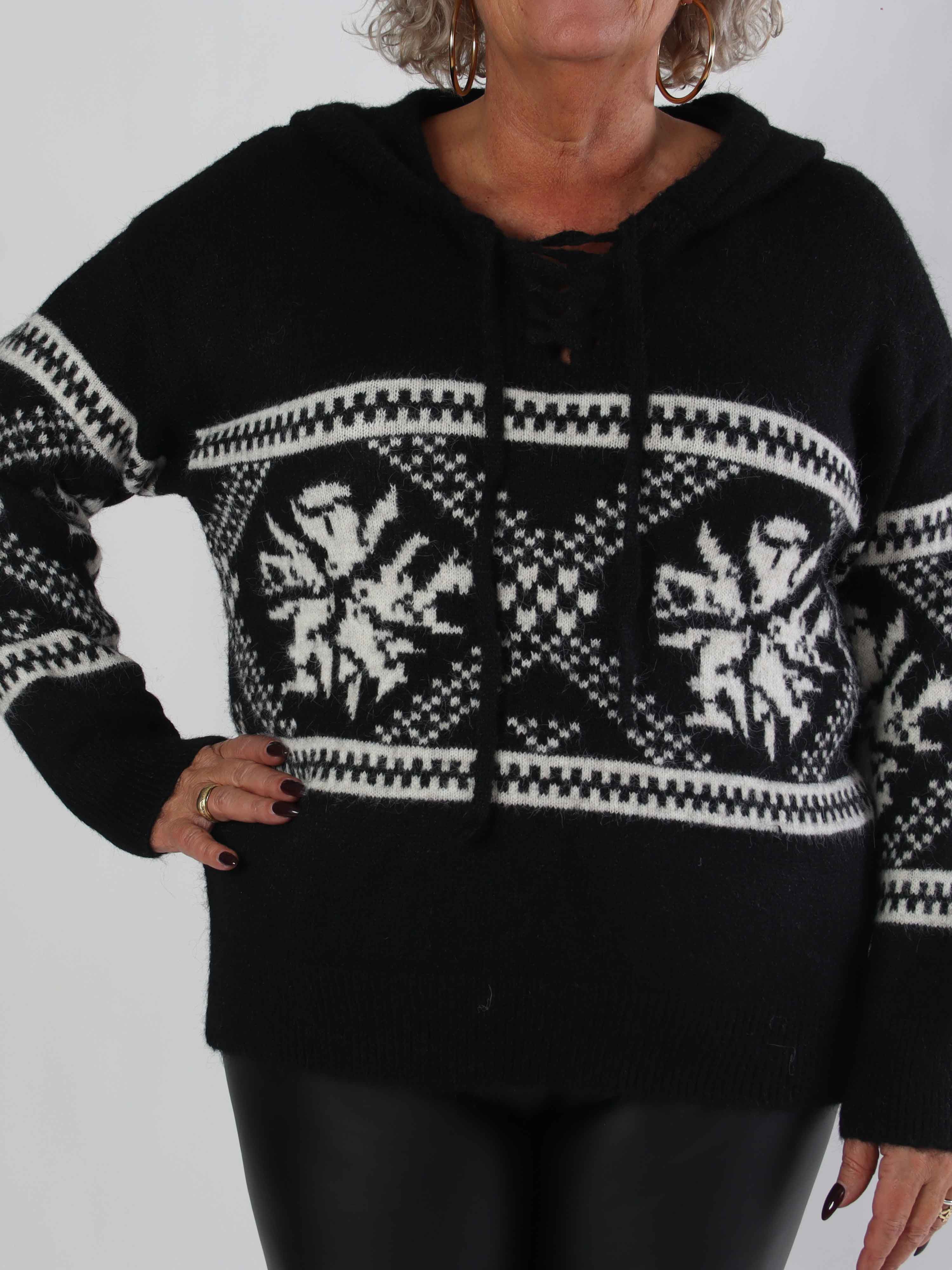 Veni - Hyggelig plus size uldstrik med snøre i udskæringen